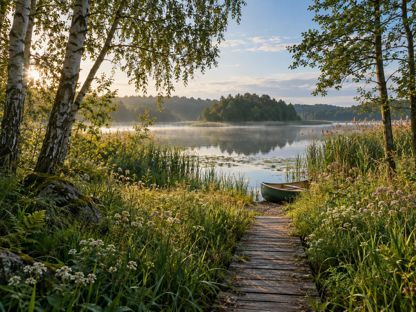 Naturidylle in der Uckermark mit See, Steg und Kanu