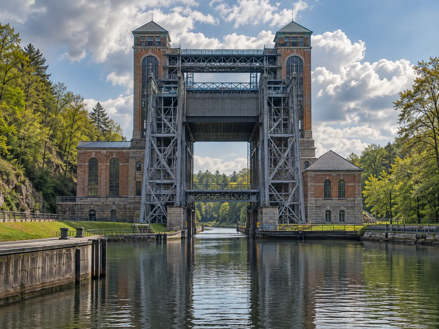 Monumentale historische Ingenieurskunst an einem Kanal